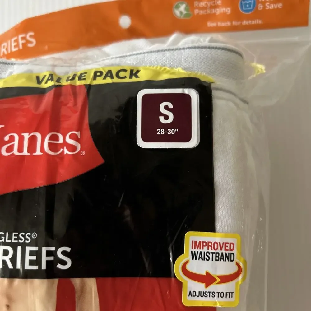 Men's Hanes Underwear 9 Tagless Briefs Small 28/30 White Cotton Soft Wicking NEW